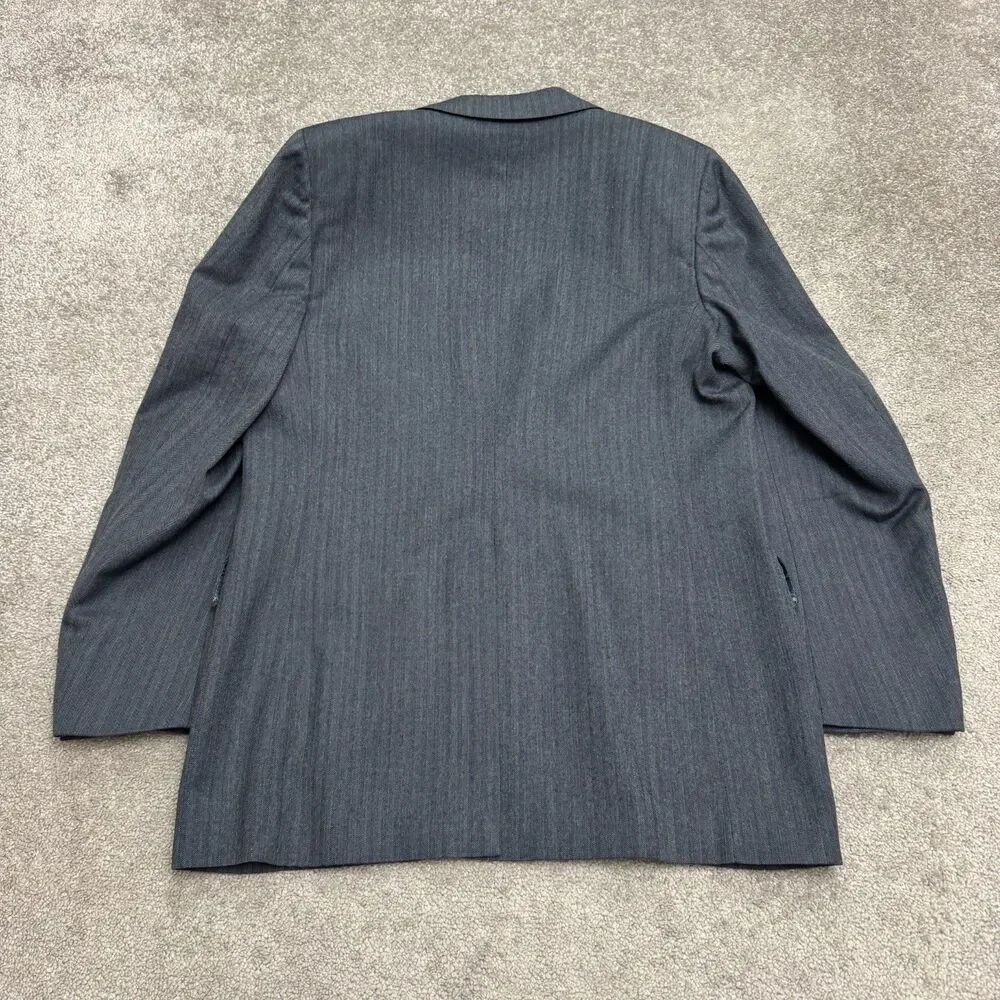 Lanvin Barneys NY Virgin Wool Suit Blazer Jacket Men Gray Herringbone Notch Work